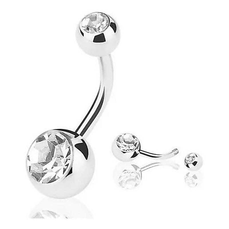 Piercing de Umbigo Aço Inoxidável Cirúrgico Com 2 Pedras de Strass