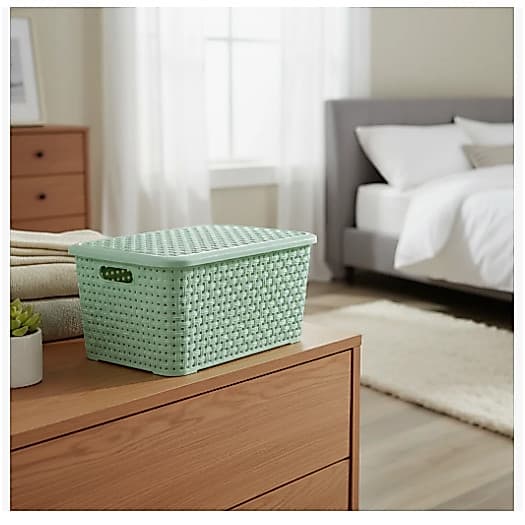 Caixa Rattan Organizadora Com Tampa 16 litros, Cesto Rattan Com Tampa