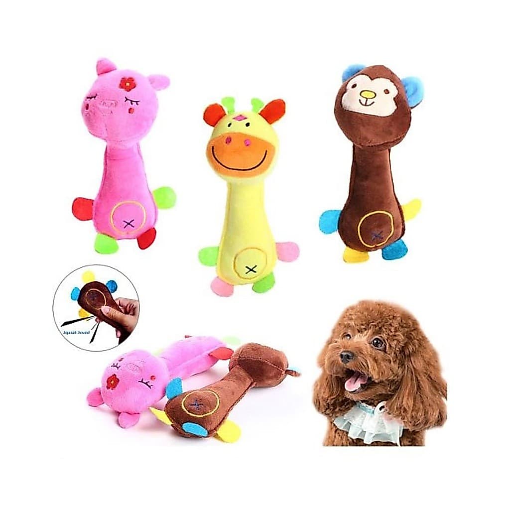 Brinquedo de Cachorro Bichinho de Pelúcia para Cachorro Gato Mordedor Pet c/ Apito Trio Macaco Porco