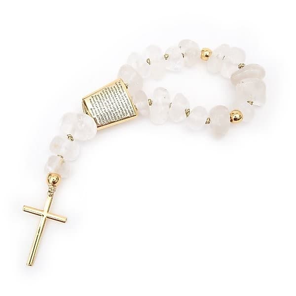 Terço Decorativo Pai Nosso Santo Pedra Quartzo Cristal