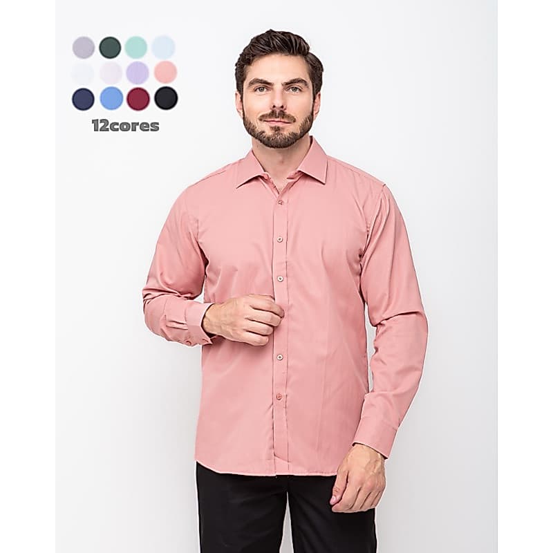 Camisa Social Masculina Listras Diagonais Manga Longa Slim