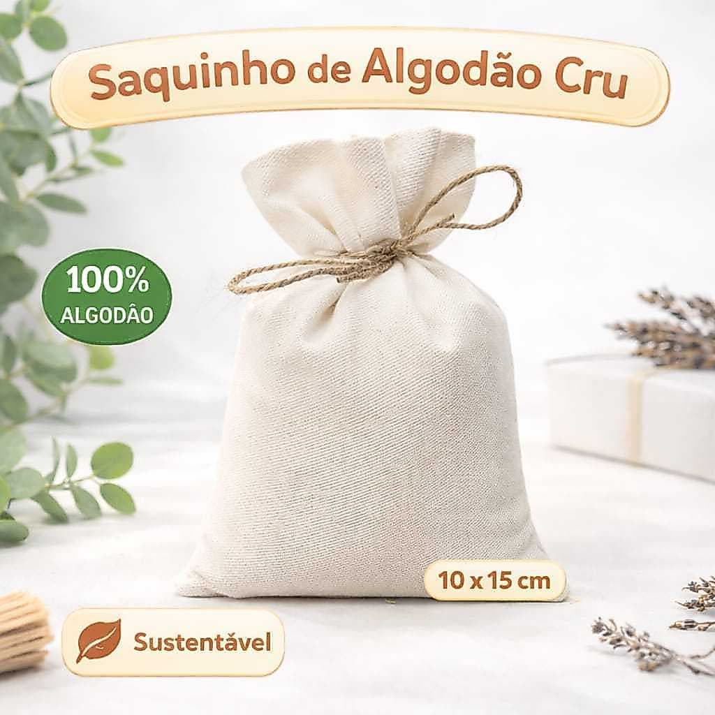 100 Saquinhos 10x15 Algodão cru com cordão de juta para joias naturais, produtos ecológicos e pratas.