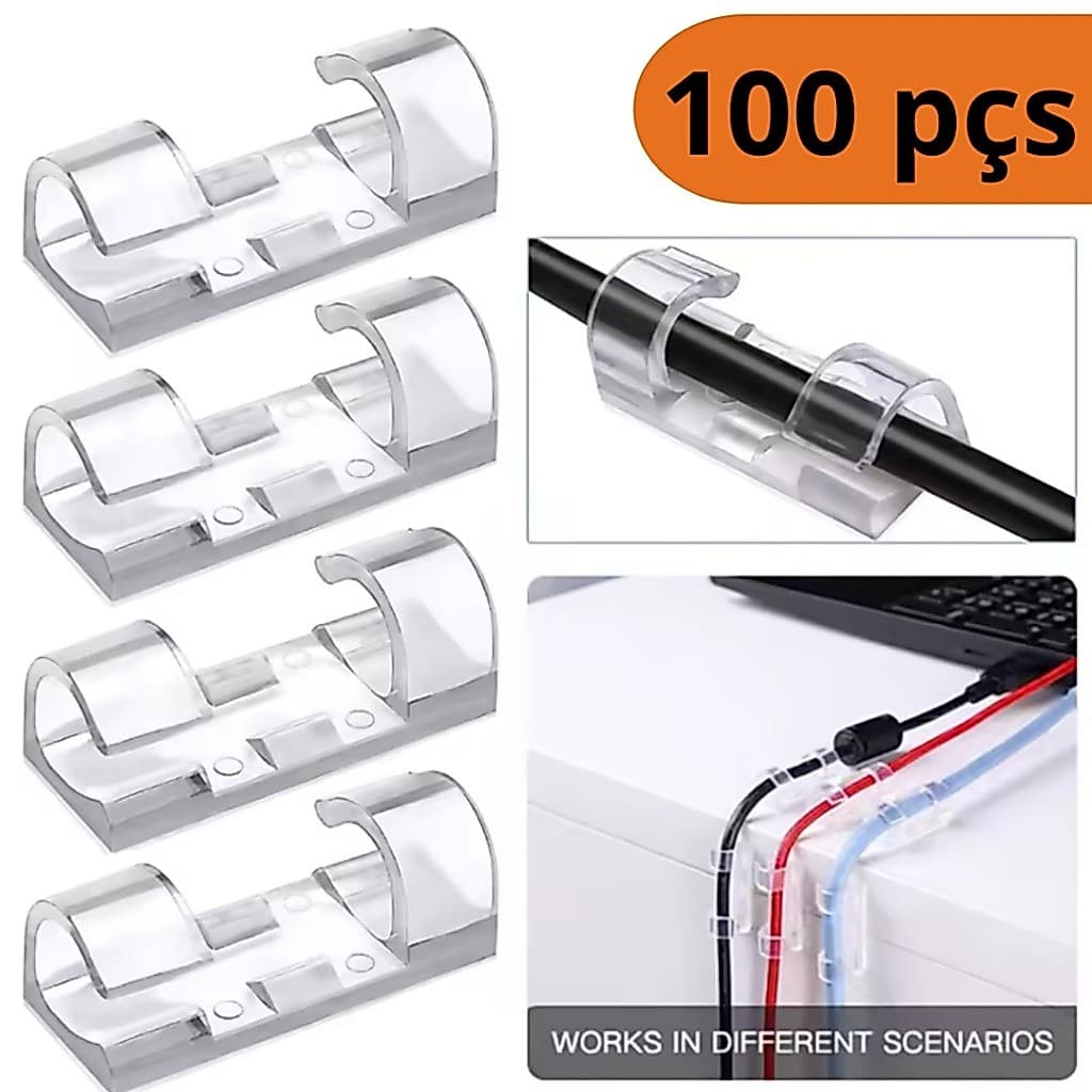 Organizador de Fios e Cabos Autoadesivo Transparente Clip Fixador Parede Mesa Escritório
