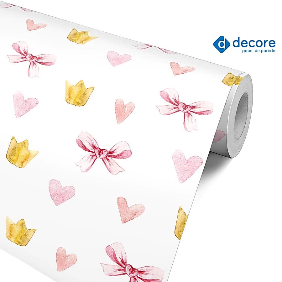 Papel de Parede Adesivo Ballet Bailarina Laços Coroa Corações Decoração Quarto Studio Aquarela