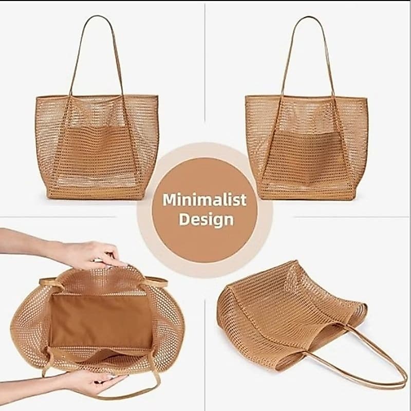 Bolsa de praia de malha,natação de malha dobrável de grande capacidade, bolsa de ombro de tecido à prova de areia Moda