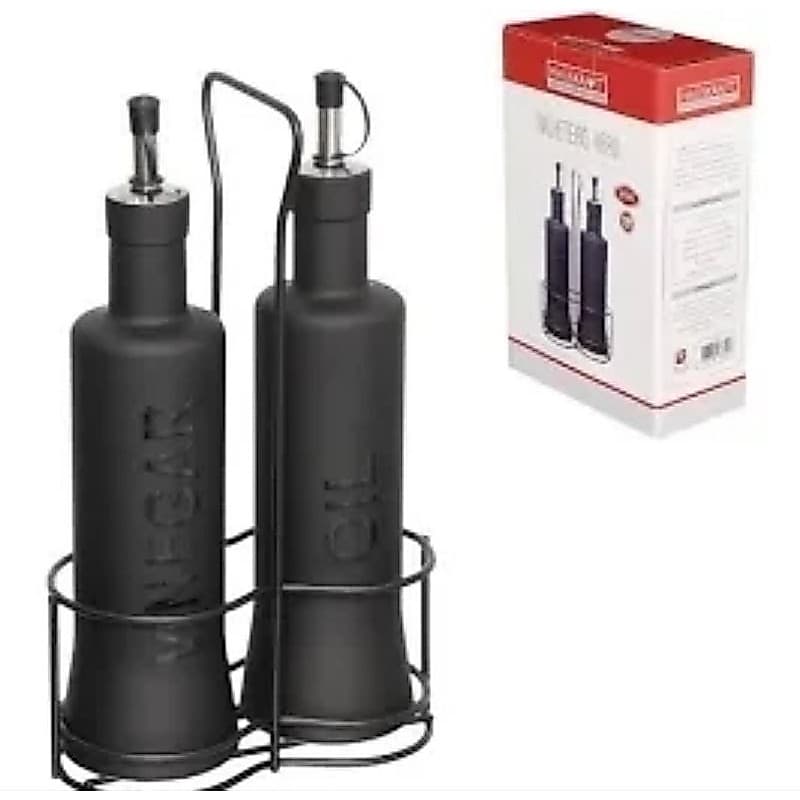 Kit Galheteiro Nero Porta Azeite e Vinagre com Suporte Hauskraft - 3 Peças