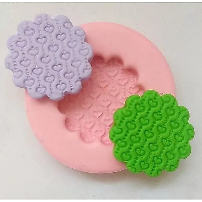 Molde de silicone base plaquinha Redonda coração e Oval espiral/graminha
