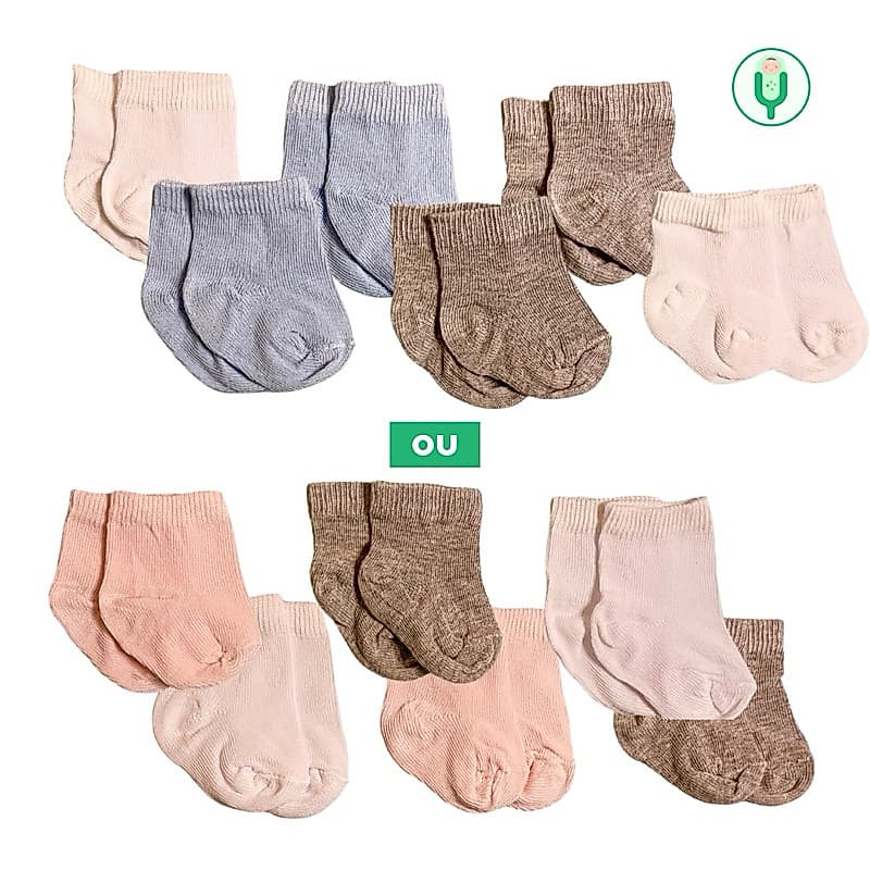 Kit 6 Pares Meia Bebê Recém-Nascido 0 a 6 Meses Algodão