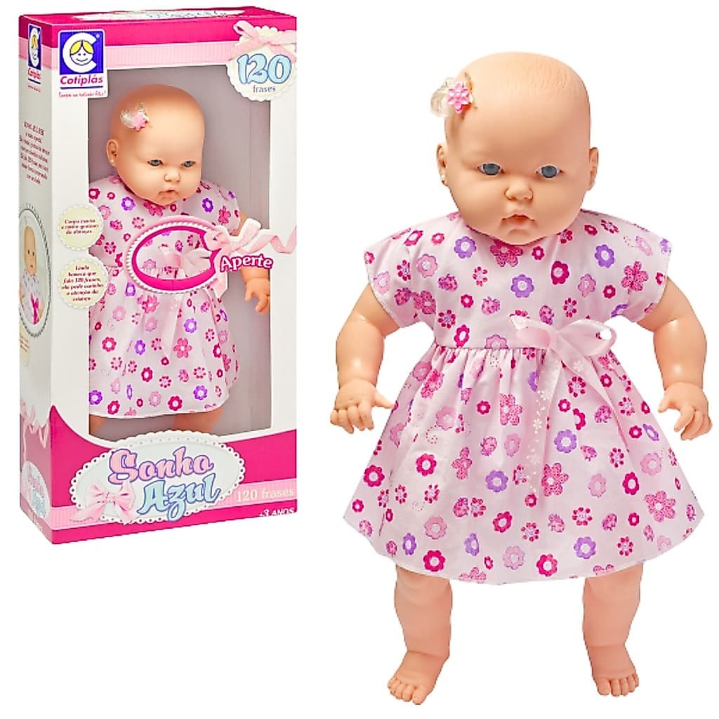 Boneca Infantil 120 FRASES 56cm Grande BEBEZÃO Infantil Menina Sem Cabelo Em Vinil Articulada