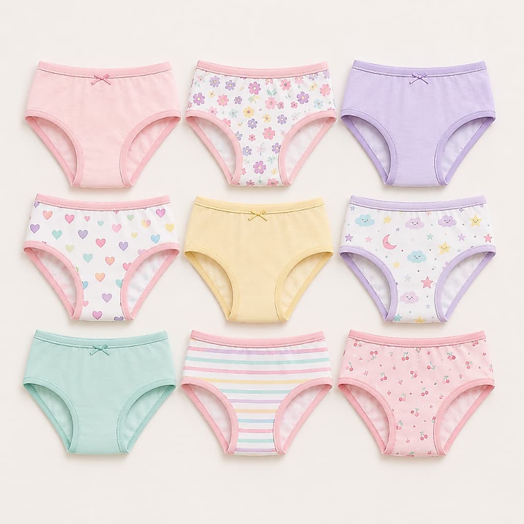 Kit 9 Calcinhas Tanga Infantil Feminina Estampadas Confortável Tecido Respirável Dia a Dia