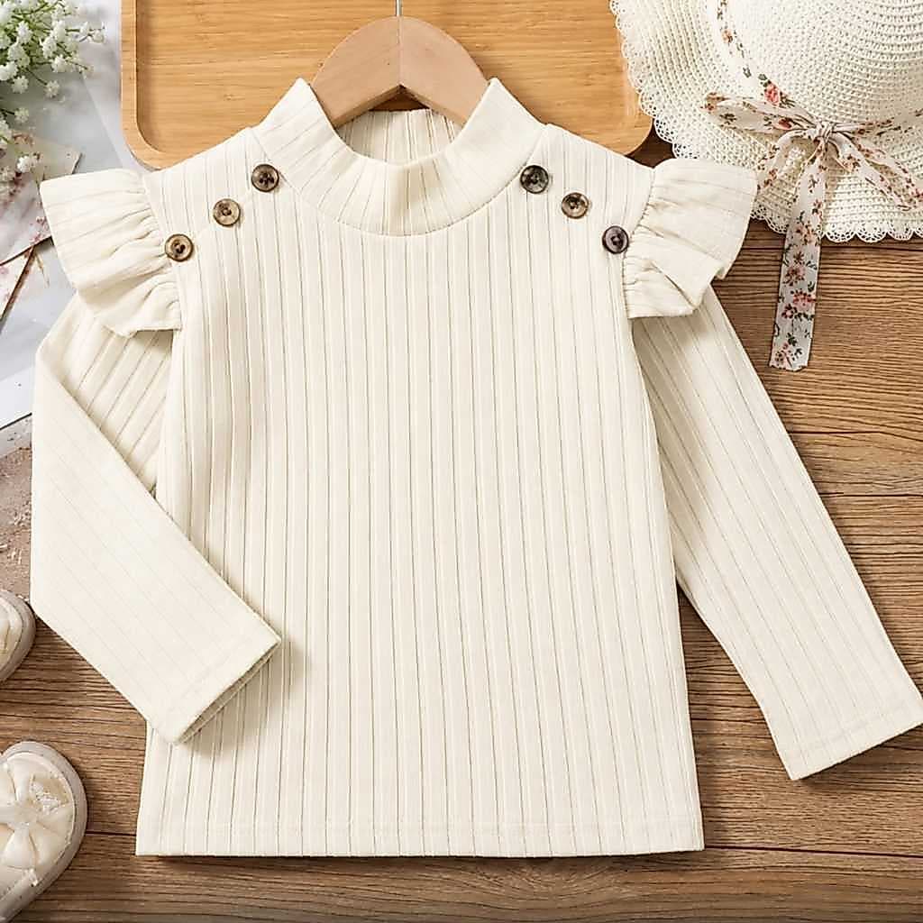 blusa manga longa infantil com babado gola alta com botoes inverno frio