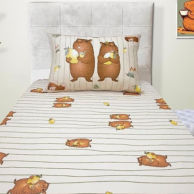 Jogo de Cama Infantil Capivara Lençol Estampado - Solteiro - Criança