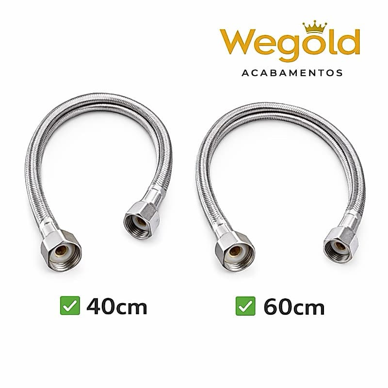 Engate Flexível Inox Malha Trançada 40cm ou 60cm Conexão 1/2 Alta Durabilidade