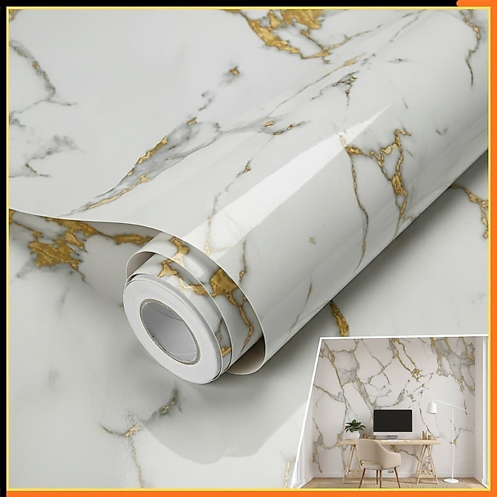 Papel de Parede Adesivo 5m x 45cm Mármore Dourado Lavável P/ Quarto Cozinha Sala Envio BR