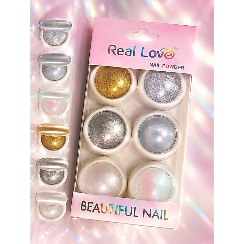 Kit com 6 Pó Cromo Sereia Asa Borboleta Holográfico Unhas Gel Encapsulada Glitter Art Nails Manicure