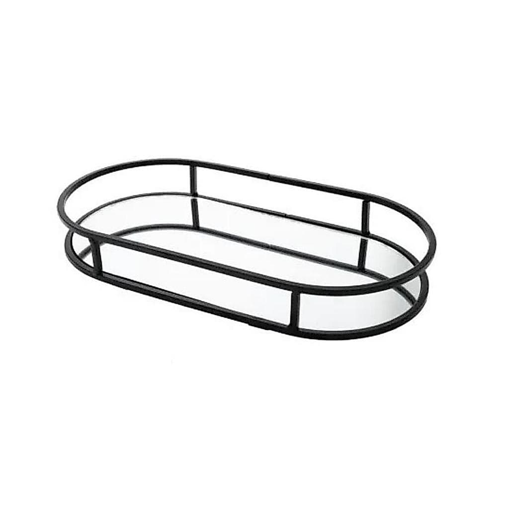 BANDEJA EM METAL PRETA C/ESPELHO 44X24.5X4CM