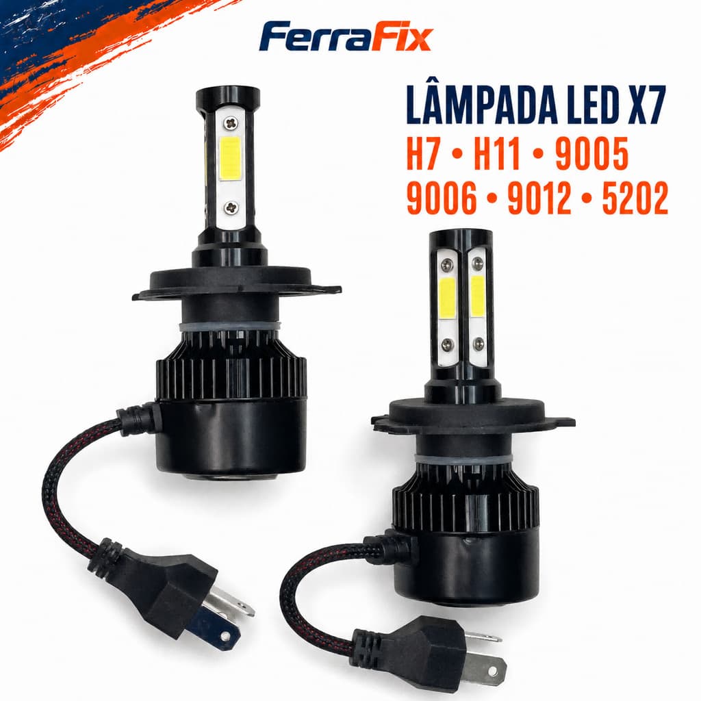 Kit 2PCS Lâmpada LED X7 Automotiva, Farol Super Brilho para Carro H7 H11 9005 9006 9012 5202