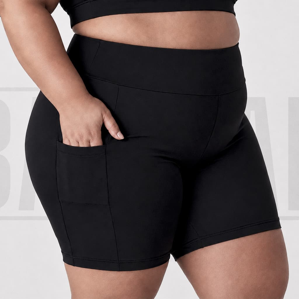 Bermuda Feminina Plus Size Suplex Cintura Alta Grossa Com Bolsos Academia GG ao G3