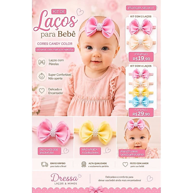 Kit Laços Bebê Luxo com Pérolas 🎀 Faixinha Tiara Infantil Menina Cores Candy Delicado