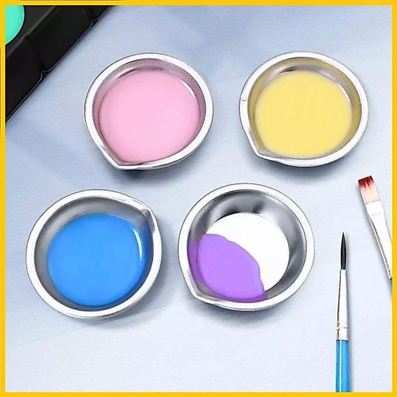 6 Peças Conjunto Bandeja Paleta Mistura Aço Inoxidável Pequena Pintura Redonda Tigela Para Mist