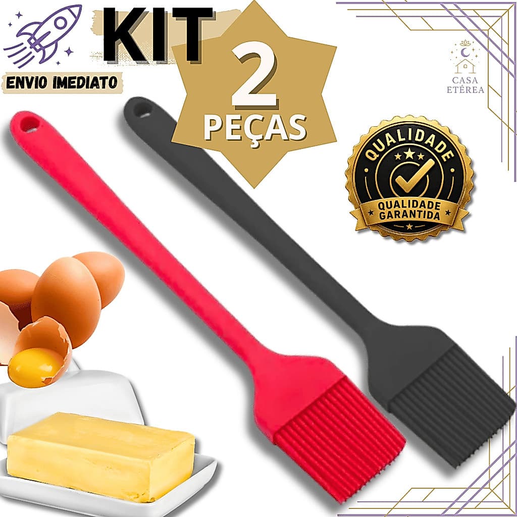 Jogo 2 Pincel Culinário de Silicone 25.2cm Utensílio Multiuso para Cozinha Confeitaria Padaria e Churrasco