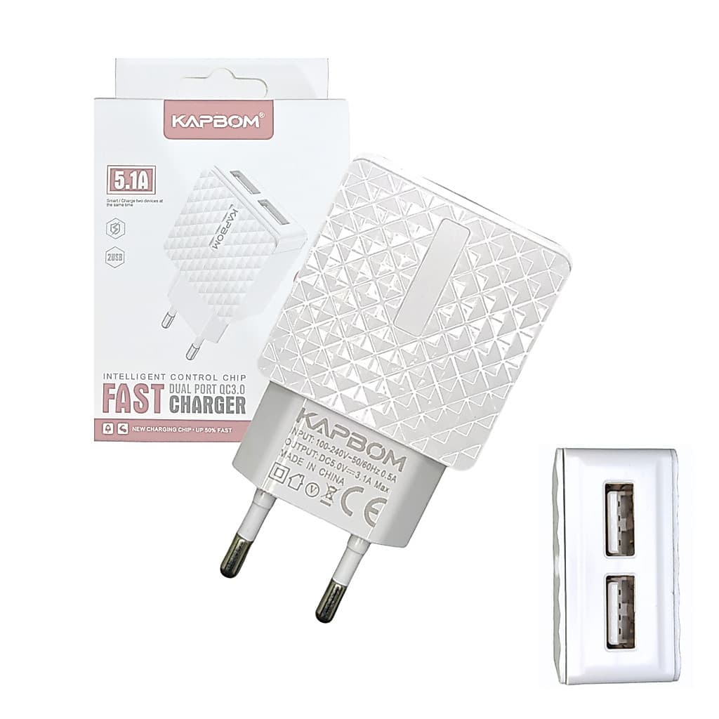 Fonte Carregador 5.1A Fast Charger  QC 3.0 Duas Porta USB Kapbom KA-371