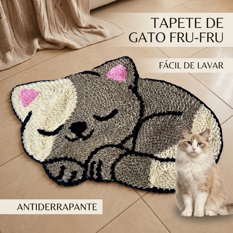 Tapete Fru-Fru de Gato Antiderrapante | Tapete de Pet | Tapete de Porta | Decoração Fofa para Quarto e Banheiro