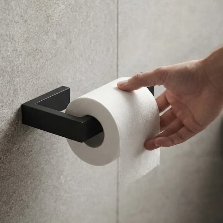 Suporte porta papel higiênico preto minimalista banheiro com fita dupla face / não precisa furar seu piso