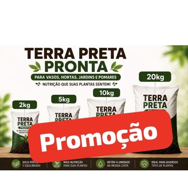 Terra Preta Adubada Rica Em Nutrientes para Horta, Jardim, Plantas Fertilizante Orgânico