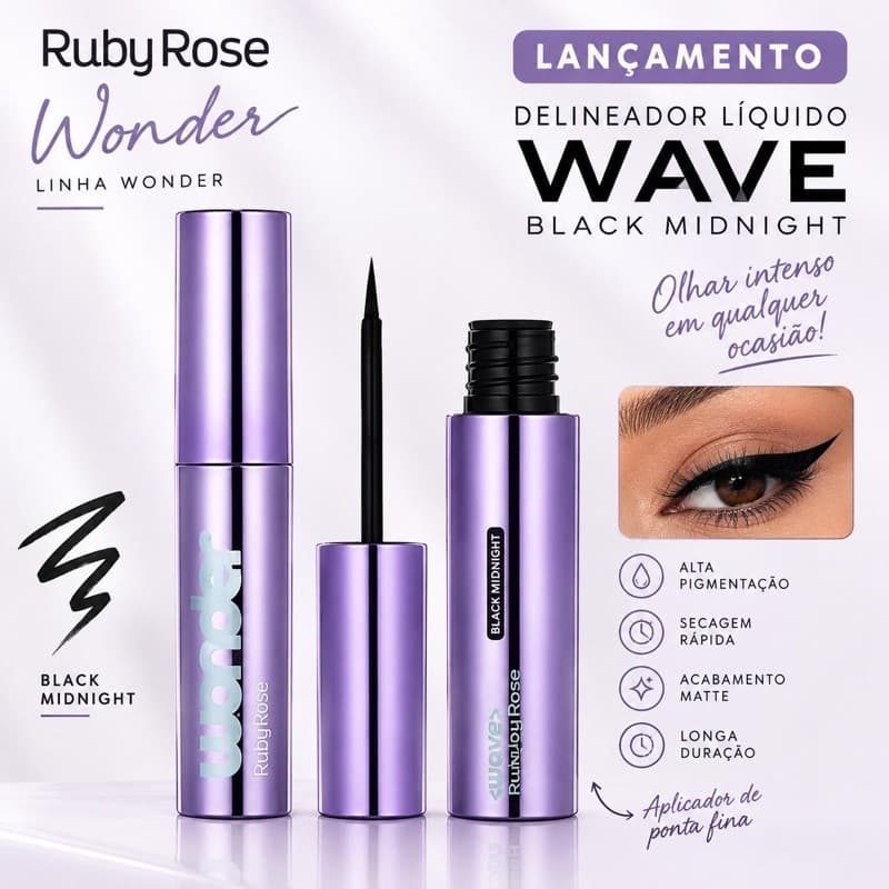 Delineador Líquido Ruby Rose Wave Black Midnight Wonder
