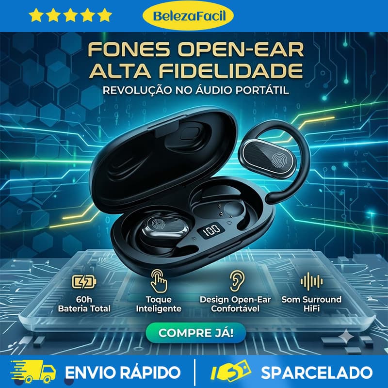 Fone de Ouvido Bluetooth 5.4 Sem Fio Gancho de Orelha Esportivo Bateria 60H Som 360° Game Baixa Latência TWS