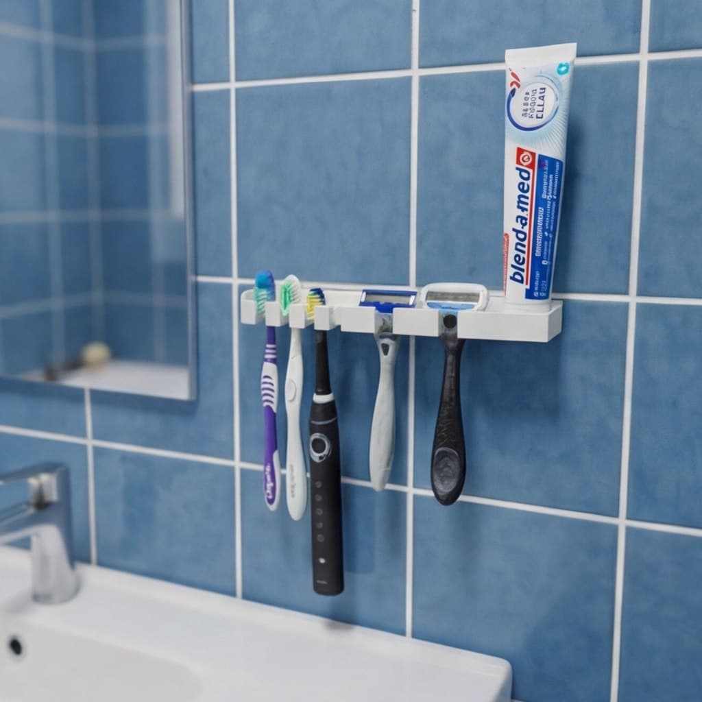 Suporte Escova de Dente Sem Furo Organizador Banheiro Parede Adesivo Porta Pasta