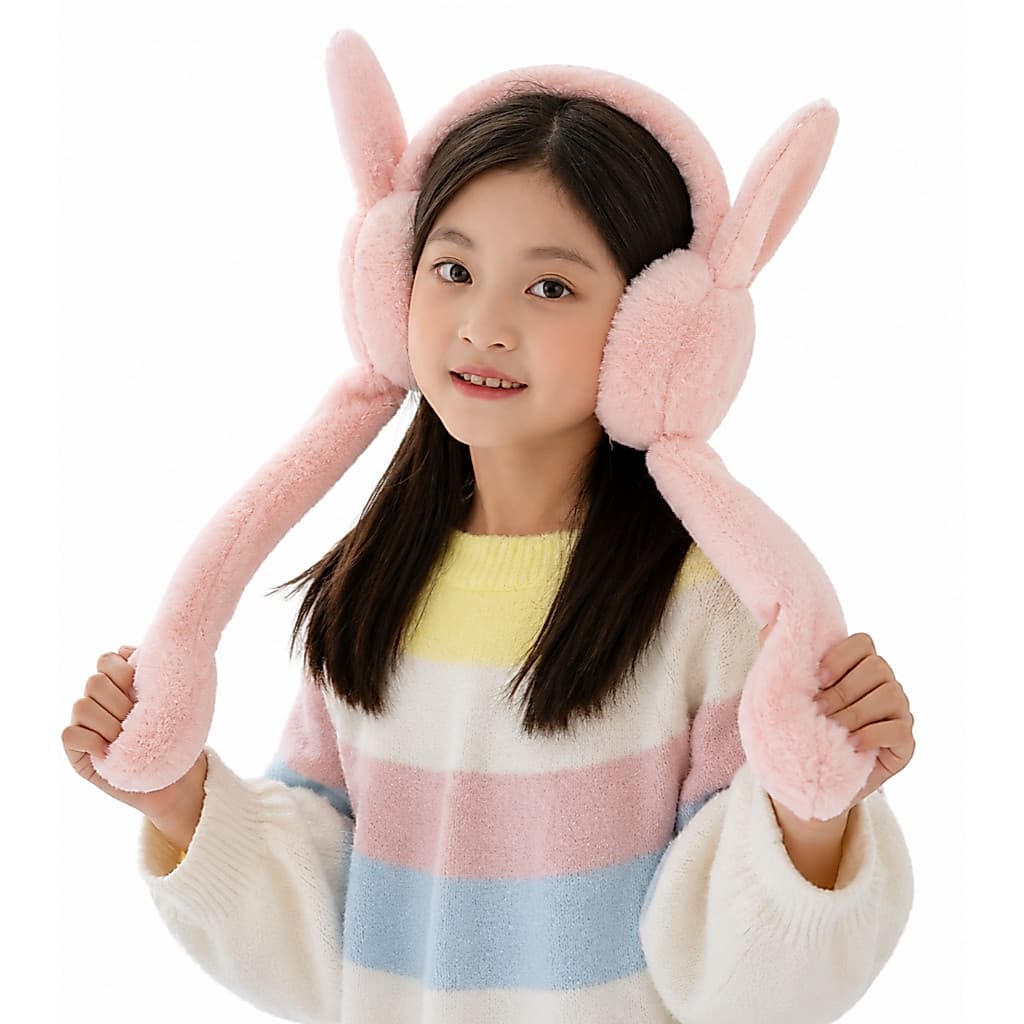 Abafador de Orelha Infantil Pelúcia Animais Kawaii com Orelhinhas e Rabos Longos Inverno Quentinho