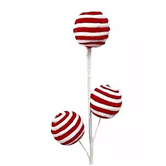 Enfeite Galho Pick 3 Pirulitos Bolas De Natal Decoração Vermelho 51cm