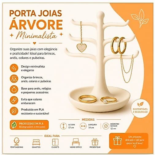 Porta Joias Árvore Minimalista Preto | Organizador de Brincos, Anéis, Colares e Pulseiras | Decoração para Penteadeira