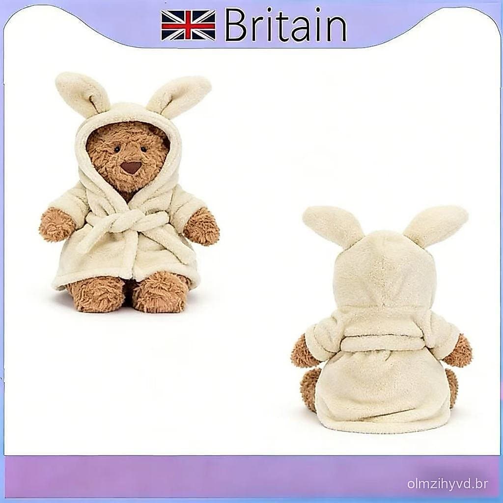 Urso de Pelúcia Fofo Jellycat Britânico Barluxo com Roupão de Banho, Urso de Pelúcia Calmante, Presente para Bebê