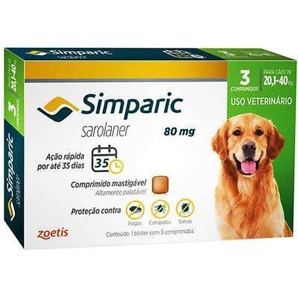 Anti Pulgas Simparic 80 Mg  20,1 A 40 Kg Com 3 comprimidos