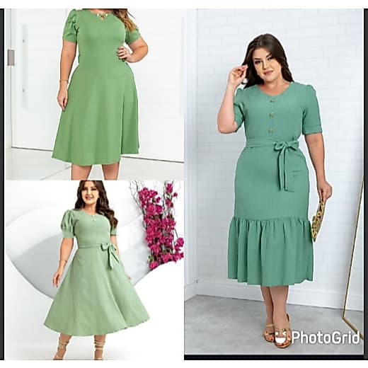 Vestido Moda Evangélica Midi Verde Bandeira ou Pastel Plus Size Botoes e Cinto