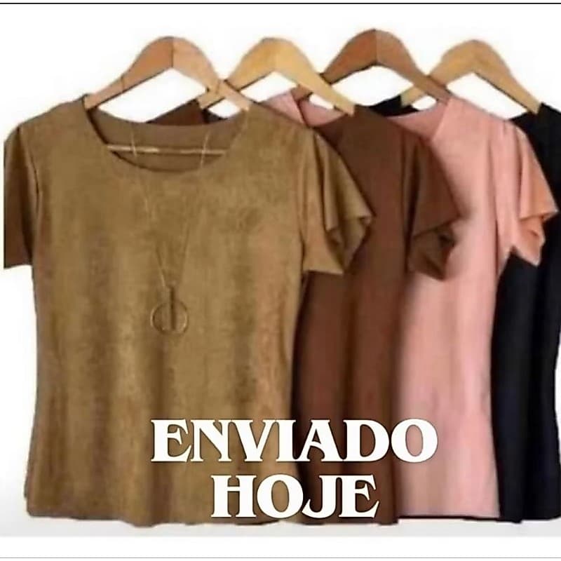 Blusinha Suede Manga Curta Feminina Blusa T-shirt Corte à Laser Super Na Moda