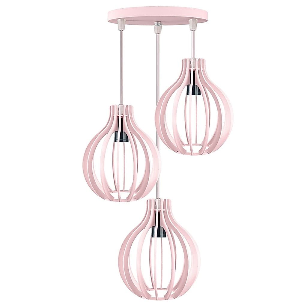 Pendente  Luminária  Trio Rosa Bebê Cabo Cristal Bolinha