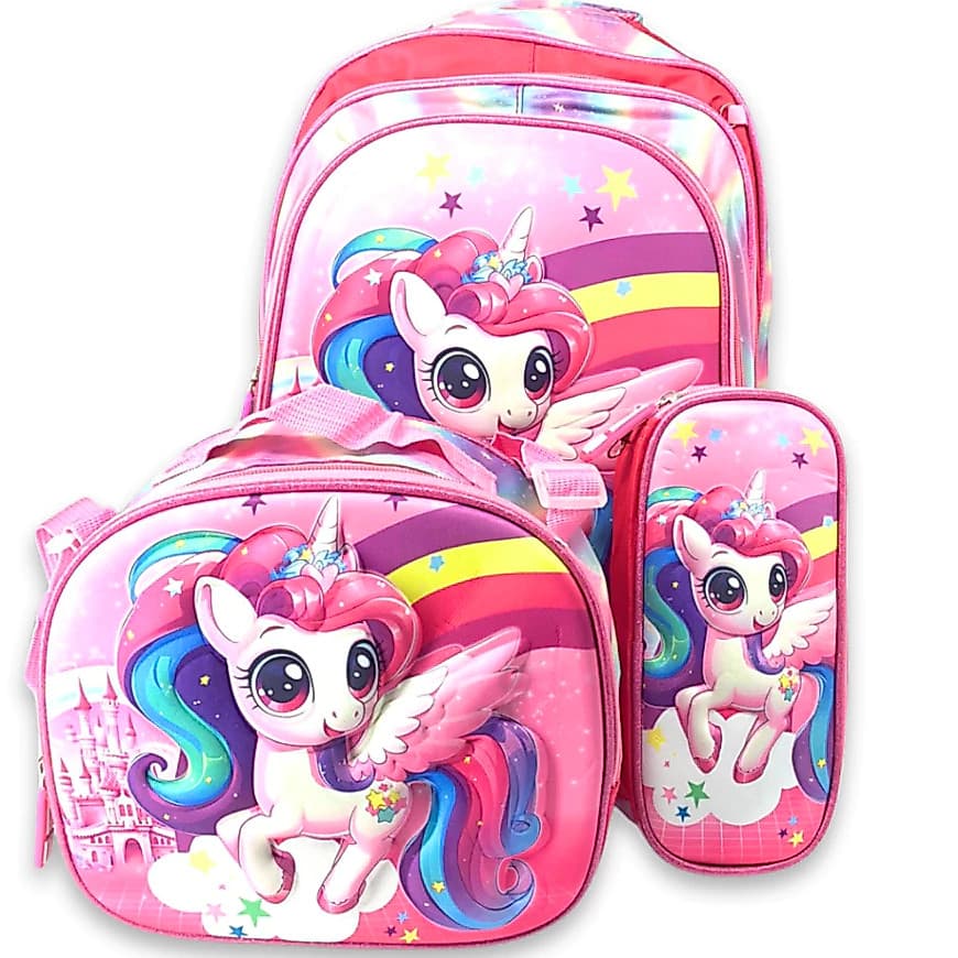 Kit 3 Bolsas 3D para Material Escolar Mochila, Lancheira, Estojo Infantil Desenhos