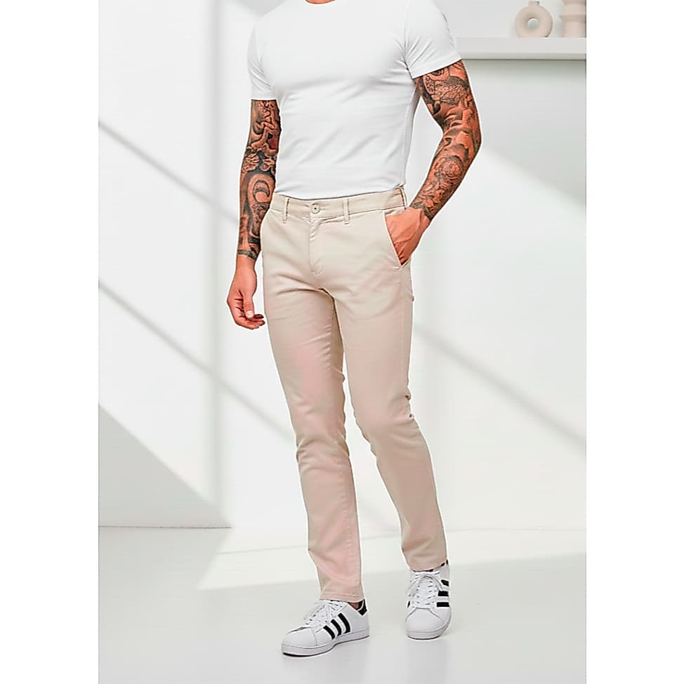 Calça de Sarja Masculina Modelo Chino Caimento Slim - Esporte Fino, Social Chique c Bolso faca 9455