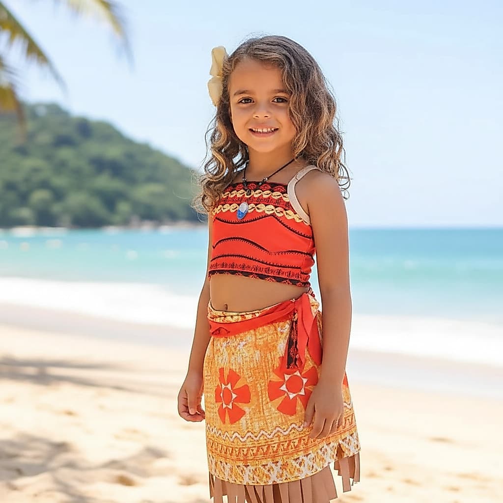 Fantasia Princesa Moana Com Colar Infantil Menina Moda Carnaval