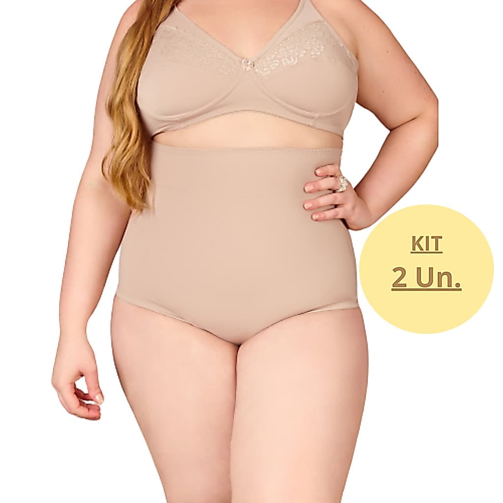 Kit 2 Cinta Alta Modeladora Plus Size Tecido Frontal Duplo Compressão