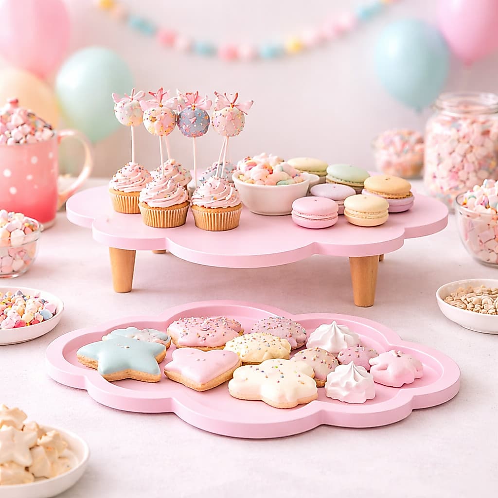 Bandeja Nuvem Decoração Mesa Docinhos Com Sem Pé Cha De Bebe Aniversario Infantil Madeira Mdf