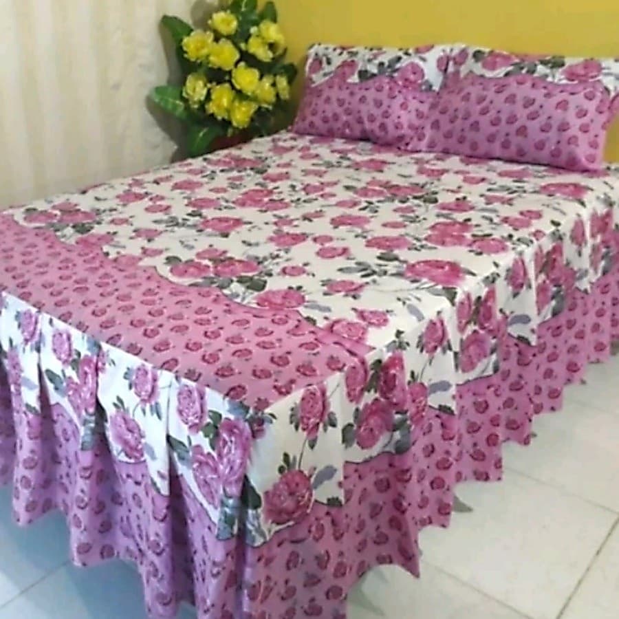 COLCHA CASAL BOX COM BABADO 3 PEÇAS ESTAMPA VARIADA