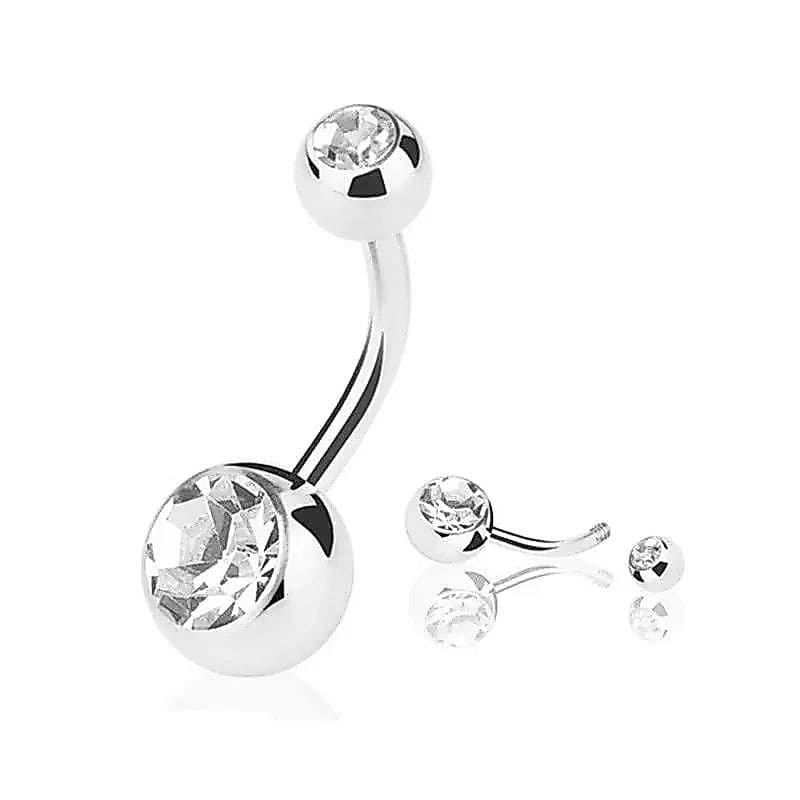 Piercing Umbigo Aço Cirúrgico 2 pedras Zircônia Cristal Antialérgico