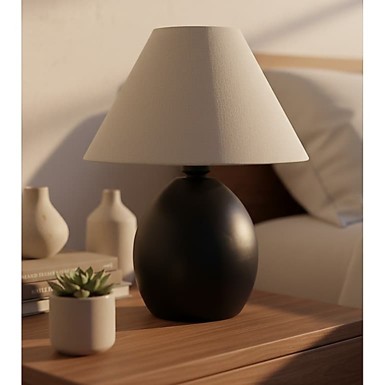 Abajur Luminária de Cerâmica Elipse com Cúpula de Tecido Decoração Quarto Sala Escritório