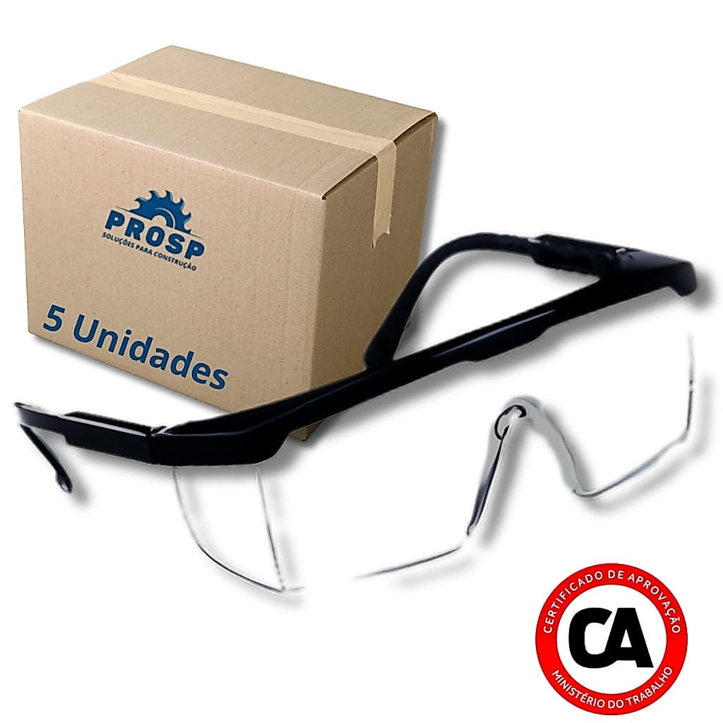 Kit 5 Óculos de Proteção Segurança Epi Transparente