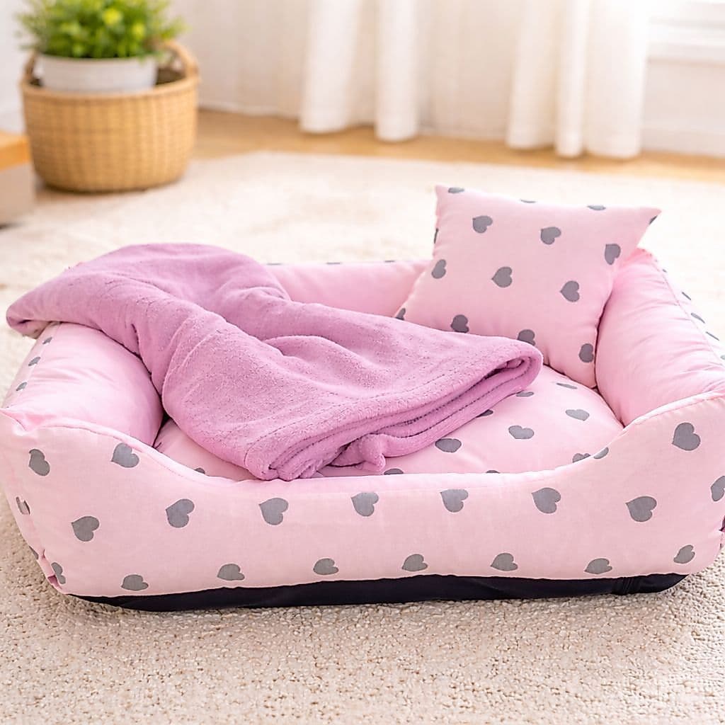 KIT CAMINHA PET 3PCS CAMA +COBERTOR MANTINHA +TRAVESSEIRINHO ZIPER REMOVIVEL ENCHIMENTO SILICONIZADO